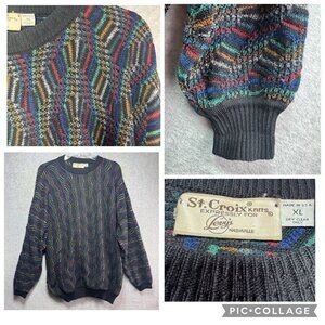 VTG St. Croix Knit Sweater XL Levys Nashville Wool Multi Color 80s 90s USA Made